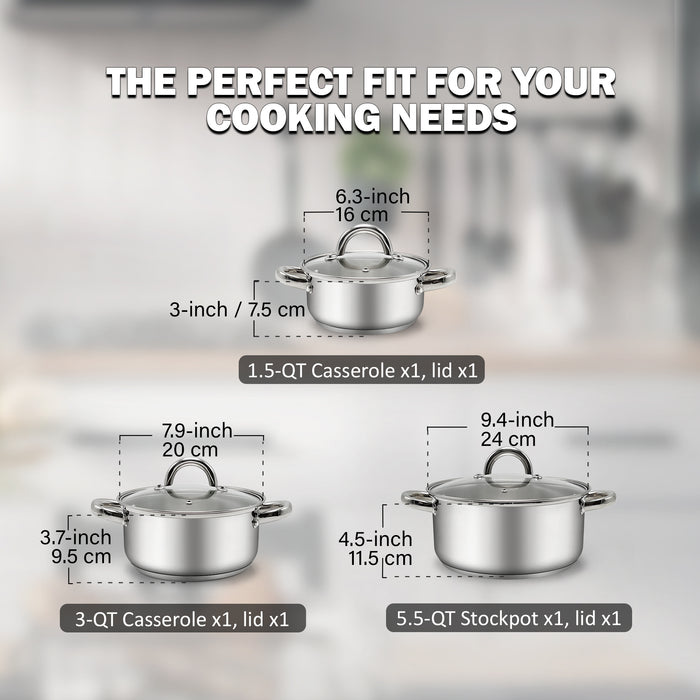 Cook N Home Cook N Home Basic Stainless Steel Sauce Pot Saucier Casserole 6-Piece Set