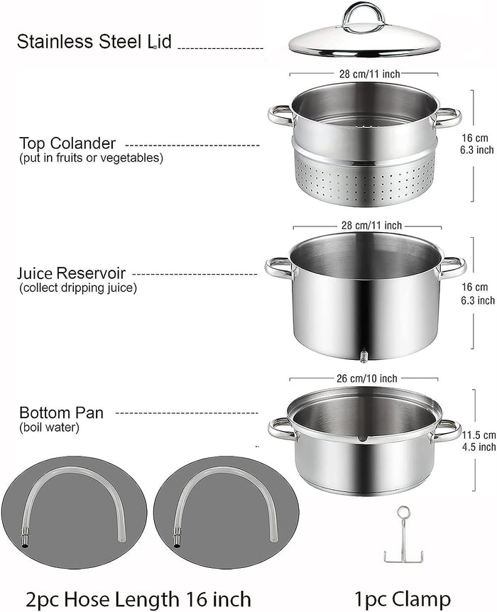 Cook N Home Cook N Home Basics Canning Juice Steamer Extractor Pot 11-Quart Stainless Steel Multi-Purpose Jelly Steaming Cooking Pot With Strainer/Loading Pan Lid 2 Hoses With Clamp Mirror Satin