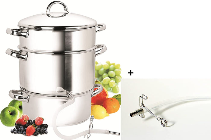 Cook N Home Cook N Home Basics Canning Juice Steamer Extractor Pot 11-Quart Stainless Steel Multi-Purpose Jelly Steaming Cooking Pot With Strainer/Loading Pan Lid 2 Hoses With Clamp Mirror Satin