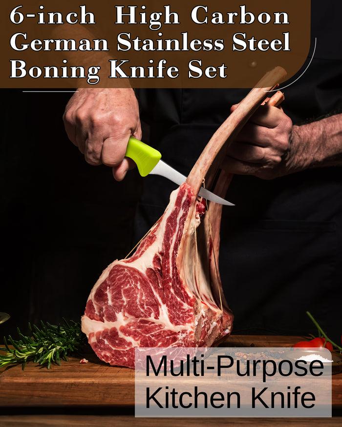 Cook N Home Cook N Home Boning Knife Set 2-Piece 6-inch High Carbon German Stainless Steel Flexible Curved And Straight Stiff Boning Kitchen Knives Ergonomic Handle Green