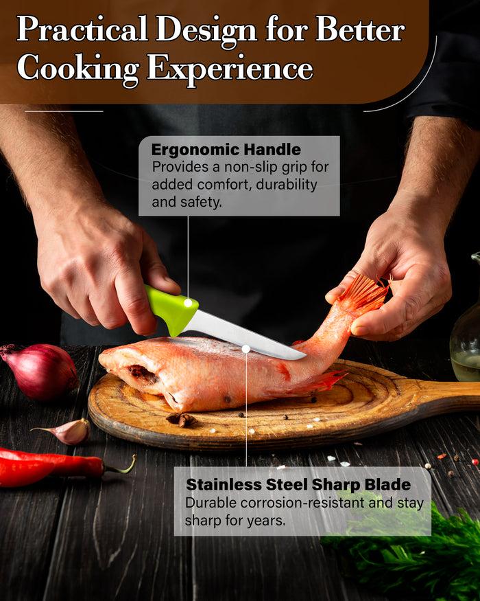 Cook N Home Cook N Home Boning Knife Set 2-Piece 6-inch High Carbon German Stainless Steel Flexible Curved And Straight Stiff Boning Kitchen Knives Ergonomic Handle Green