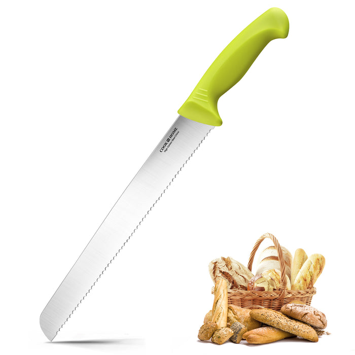 cook n home Cook N Home Bread Slicer Knife 10-Inch Wavy Serrated High Carbon German Stainless Steel Sharp Kitchen Knife Ergonomic Handle Green