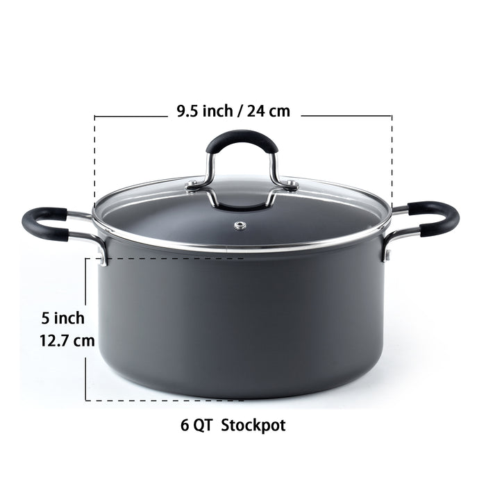 Cook N Home Cook N Home Casserole Dutch Oven Stockpot With Lid Professional Hard Anodized Nonstick 6-Quart Oven Safe - With Stay-Cool Handles Black