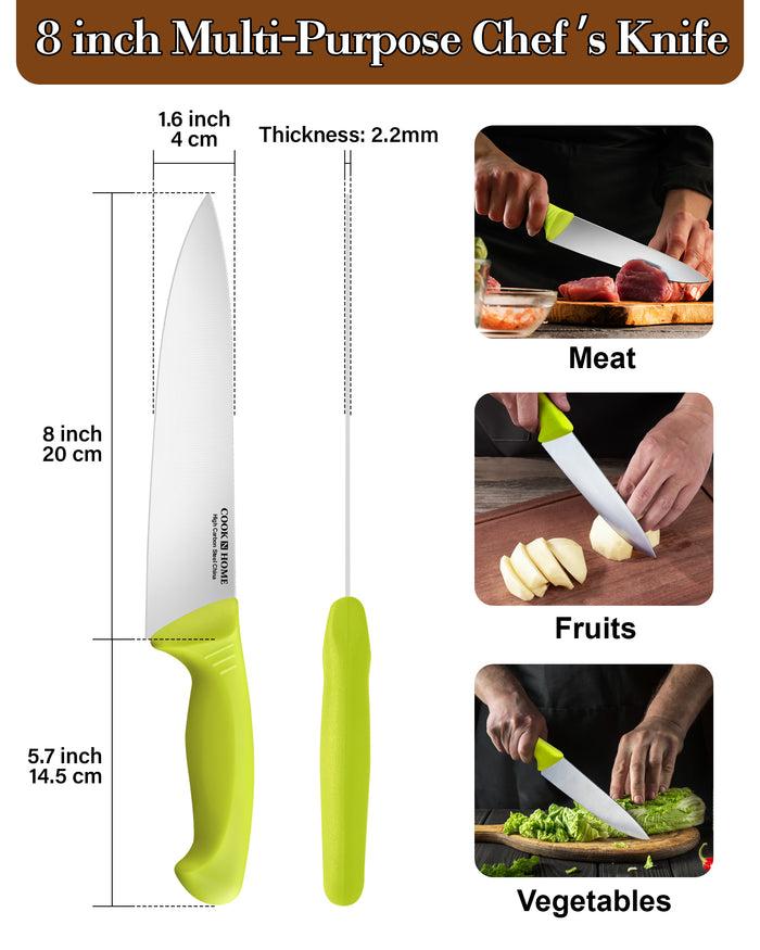 Cook N Home Cook N Home Chef's Knife Multi-Purpose 8-Inch Straight Edge High Carbon German Stainless Steel Sharp Kitchen Knife Ergonomic Handle Green