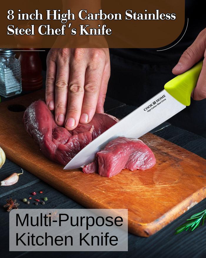 Cook N Home Cook N Home Chef's Knife Multi-Purpose 8-Inch Straight Edge High Carbon German Stainless Steel Sharp Kitchen Knife Ergonomic Handle Green