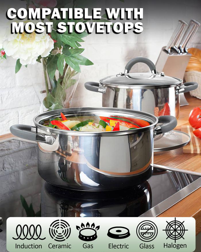 Cook N Home Cook N Home Cookware Sets 12-Piece Basics Stainless Steel Pots And Pans With Grey Silicone Handles Silver