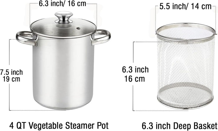 Cook N Home Cook N Home Deep Fryer Pot Japanese Tempura Small Stainless Steel Deep Frying Pot 304 Stainless Steel With Oil Drip Drainer Rack Glass Lid 6.3 Inch/ 4Quart For Kitchen French Fries Chicken