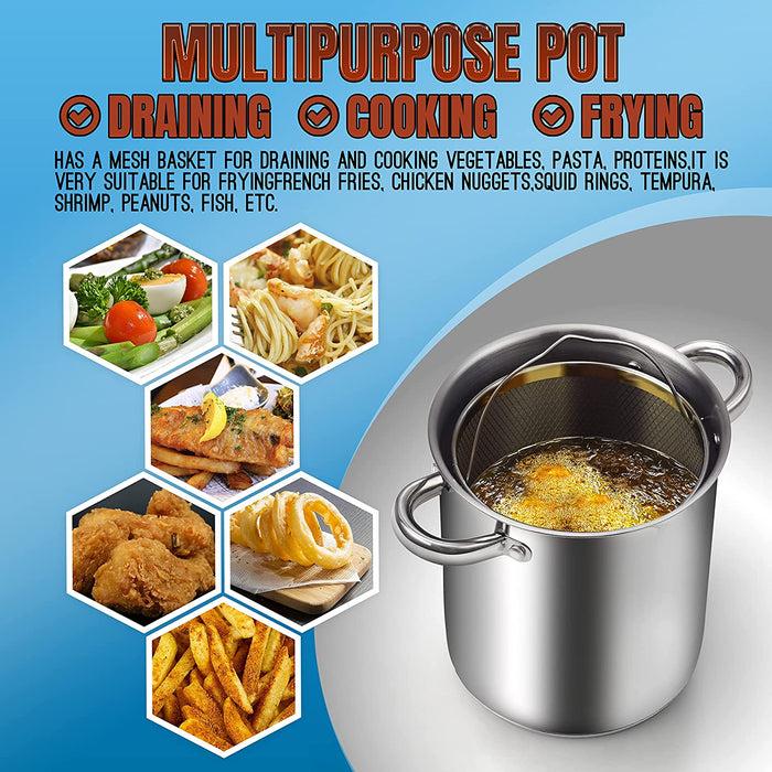 Cook N Home Cook N Home Deep Fryer Pot Japanese Tempura Small Stainless Steel Deep Frying Pot 304 Stainless Steel With Oil Drip Drainer Rack Glass Lid 6.3 Inch/ 4Quart For Kitchen French Fries Chicken