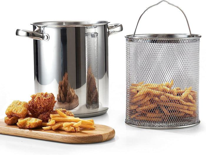 Cook N Home Cook N Home Deep Fryer Pot Japanese Tempura Small Stainless Steel Deep Frying Pot 304 Stainless Steel With Oil Drip Drainer Rack Glass Lid 6.3 Inch/ 4Quart For Kitchen French Fries Chicken