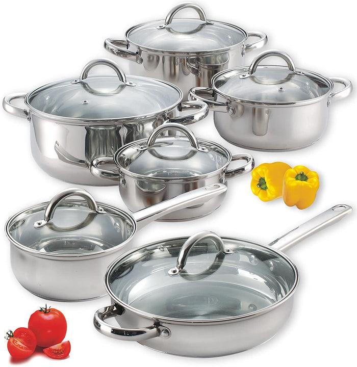 cook n home Cook N Home Kitchen Cookware Sets 12-Piece Basic Stainless Steel Pots and Pans Silver