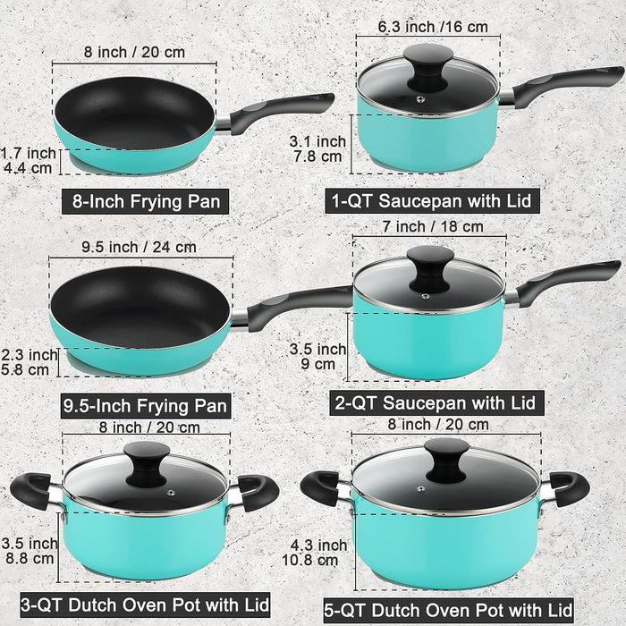 Cook N Home Cook N Home Kitchen Cookware Sets Nonstick Pots And Pans Set Includes Stockpots Saucepans Frying Pans Dutch Oven Pot With Lids 10-Piece Turquoise