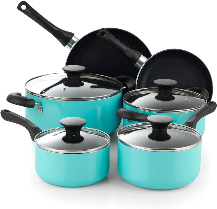 cook n home Cook N Home Kitchen Cookware Sets Nonstick Pots and Pans Set Includes Stockpots Saucepans Frying Pans Dutch Oven Pot with Lids 10-Piece Turquoise