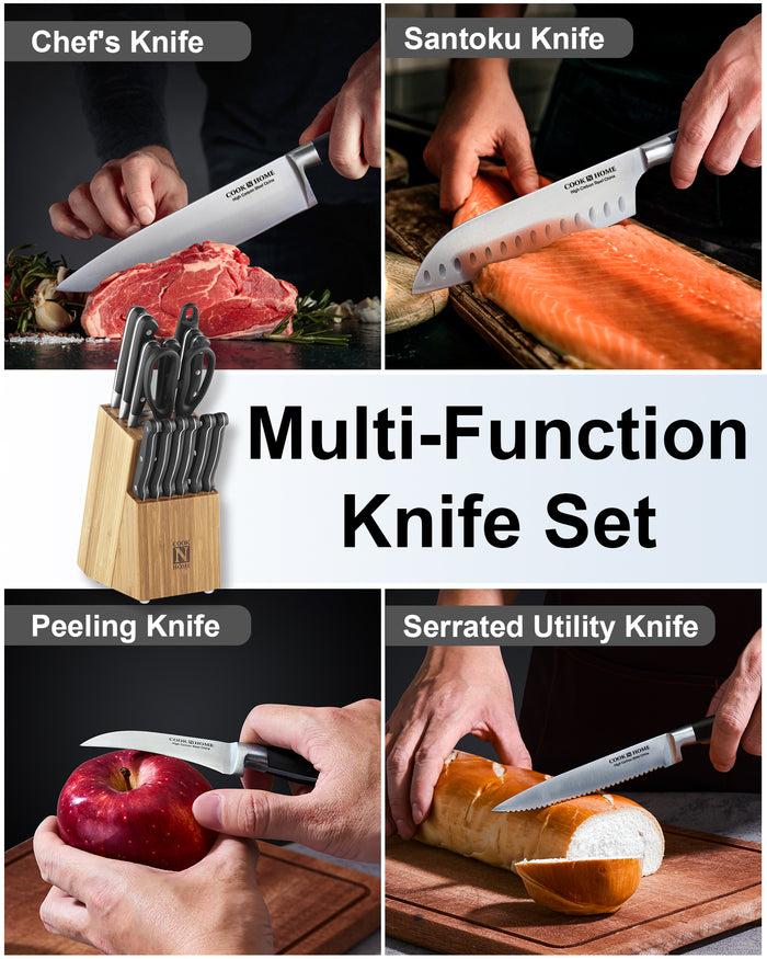 Cook N Home Cook N Home Kitchen Knife Set With Bamboo Storage Block 15-Piece High Carbon Stainless Steel Blade Black