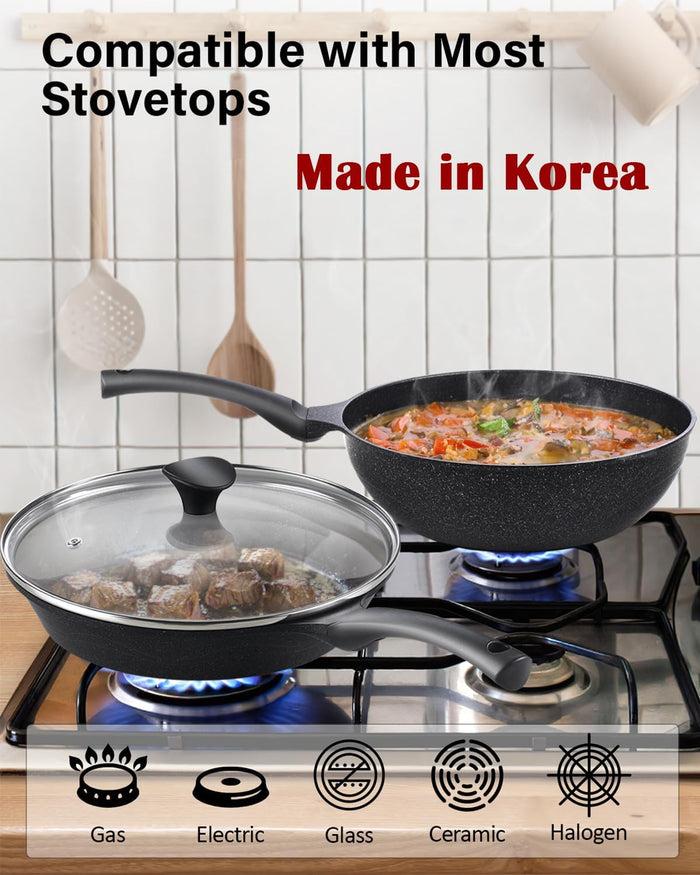 Cook N Home Cook N Home Marble Nonstick Saute Stir Fry Wok Pan 11-inch/12-inch Made In Korea