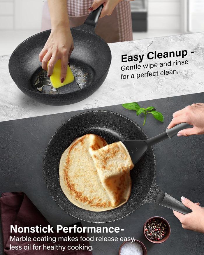 Cook N Home Cook N Home Marble Nonstick Saute Stir Fry Wok Pan 11-inch/12-inch Made In Korea