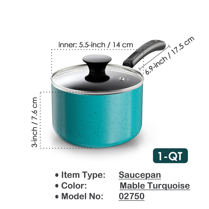 Cook N Home Cook N Home Non Stick Sauce Pan 1 Quart Saucepan With Glass Lid Nonstick Small Multi-purpose Pot Milk Chocolate Aluminum Cooking Pot Pan With Stay-Cool Handle Turquoise