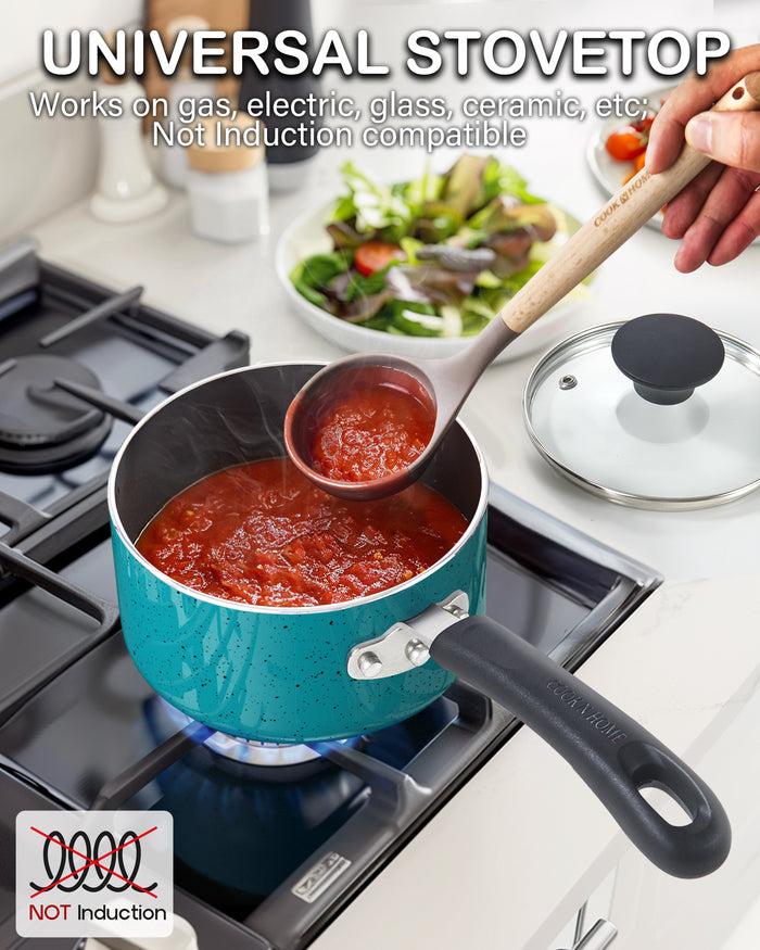 Cook N Home Cook N Home Non Stick Sauce Pan 1 Quart Saucepan With Glass Lid Nonstick Small Multi-purpose Pot Milk Chocolate Aluminum Cooking Pot Pan With Stay-Cool Handle Turquoise