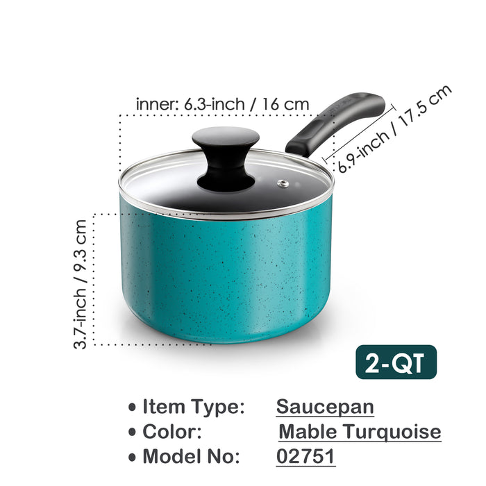 Cook N Home Cook N Home Non Stick Sauce Pan 2 Quarts Saucepan With Glass Lid Nonstick Small Multi-purpose Pot Milk Chocolate Aluminum Cooking Pot Pan With Stay-Cool Handle Turquoise