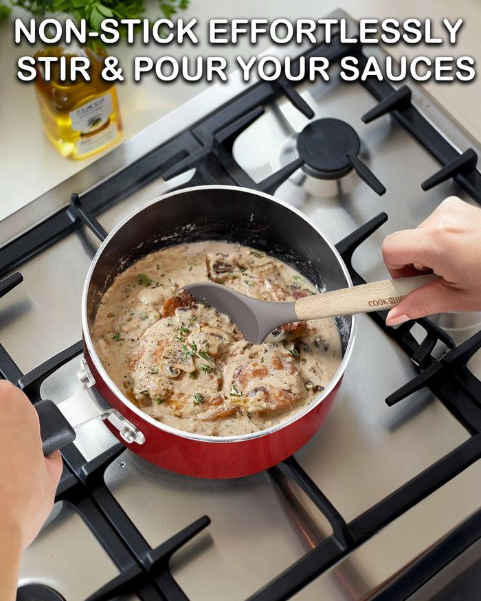 Cook N Home Cook N Home Non Stick Sauce Pan 2 Quarts Saucepan With Glass Lid Nonstick Small Multi-purpose Pot Milk Chocolate Aluminum Cooking Pot Pan With Stay-Cool Handle Marble Red