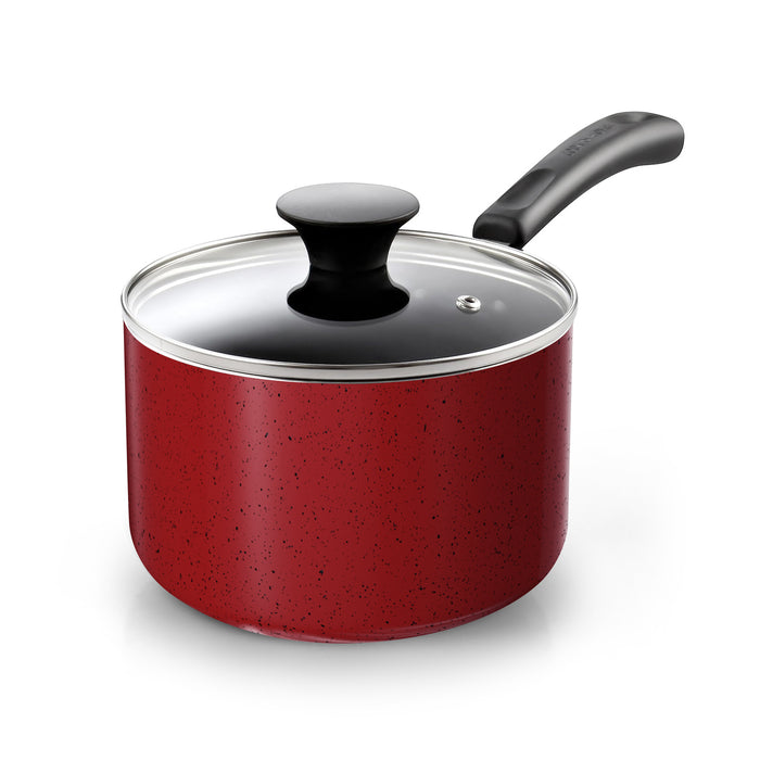 cook n home Cook N Home Non Stick Sauce Pan 2 Quarts Saucepan with Glass Lid Nonstick Small Multi-purpose Pot Milk Chocolate Aluminum Cooking Pot Pan with Stay-Cool Handle Marble Red