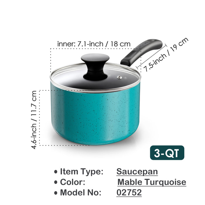 Cook N Home Cook N Home Non Stick Sauce Pan 3 Quarts Saucepan With Glass Lid Nonstick Small Multi-purpose Pot Milk Chocolate Aluminum Cooking Pot Pan With Stay-Cool Handle Turquoise