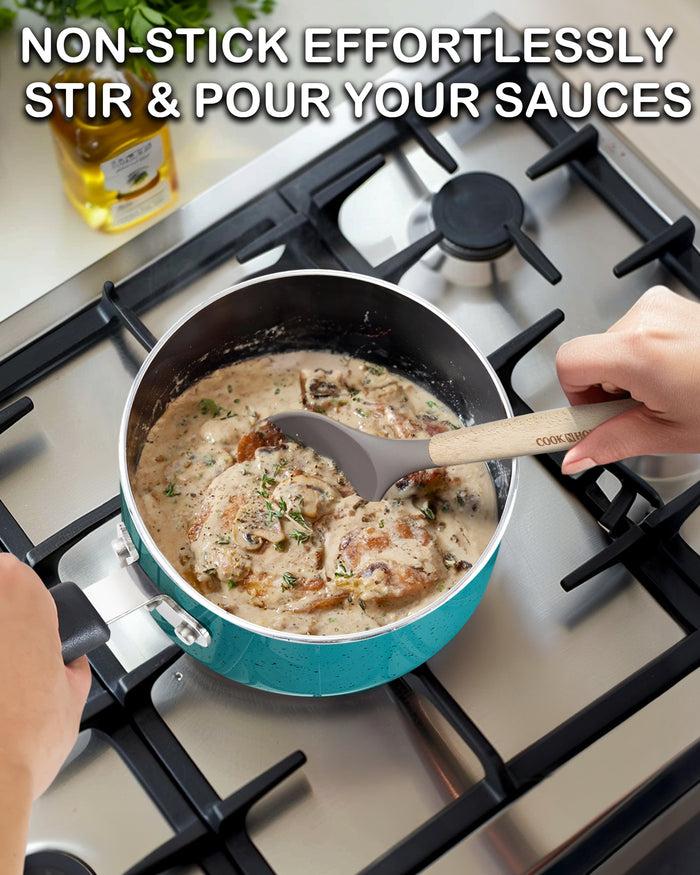 Cook N Home Cook N Home Non Stick Sauce Pan 3 Quarts Saucepan With Glass Lid Nonstick Small Multi-purpose Pot Milk Chocolate Aluminum Cooking Pot Pan With Stay-Cool Handle Turquoise