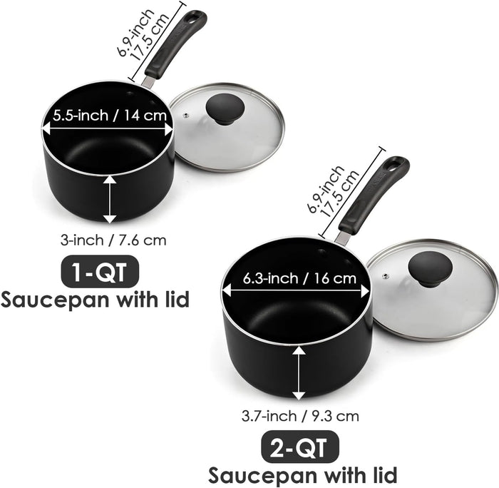 Cook N Home Cook N Home Nonstick Sauce Pan Set 1Qt And 2Qt Multi-purpose Pots Set Saucepan Kitchenware With Glass Lid Black Aluminum