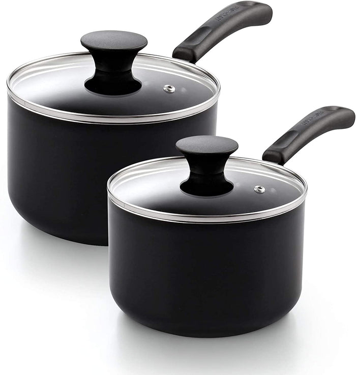 cook n home Cook N Home Nonstick Sauce Pan Set 1Qt and 2Qt Multi-purpose Pots Set Saucepan Kitchenware with Glass Lid Black Aluminum