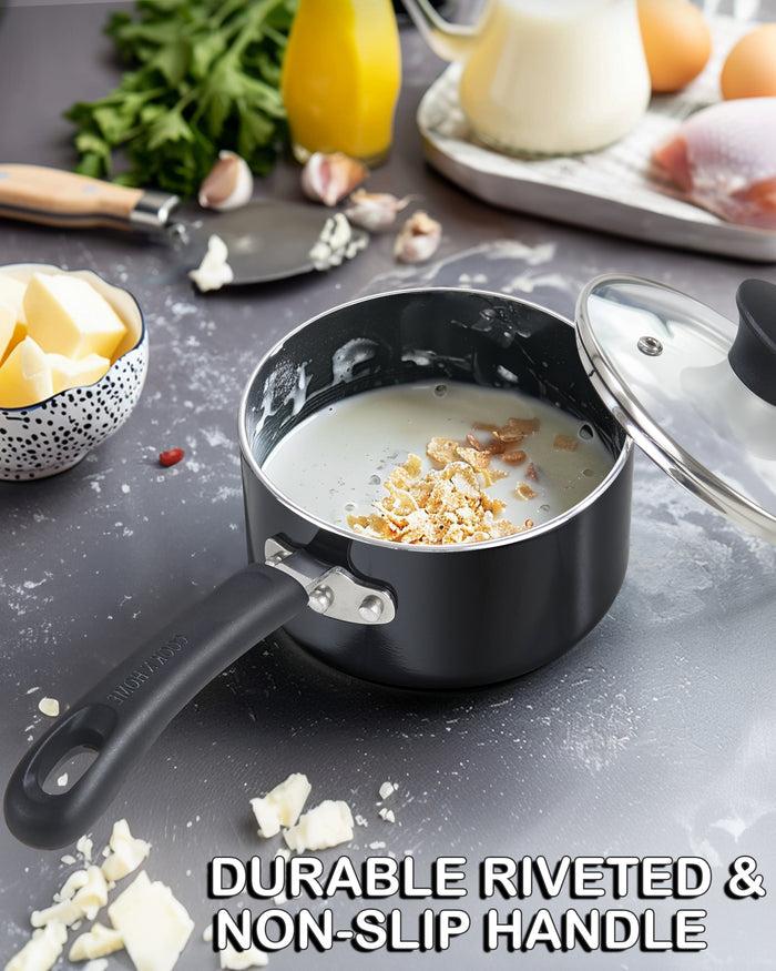 Cook N Home Cook N Home Nonstick Sauce Pan With Glass Lid 3-Qt Multi-purpose Pot Saucepan Kitchenware Black Aluminum