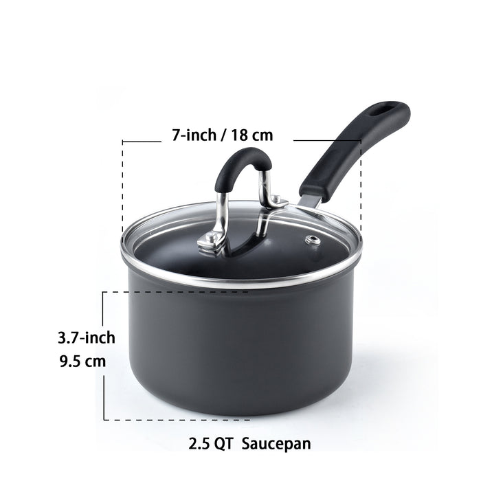 Cook N Home Cook N Home Nonstick Saucepan Sauce Pot With Lid Professional Hard Anodized 2.5 Quart Oven Safe - Stay Cool Handles Black