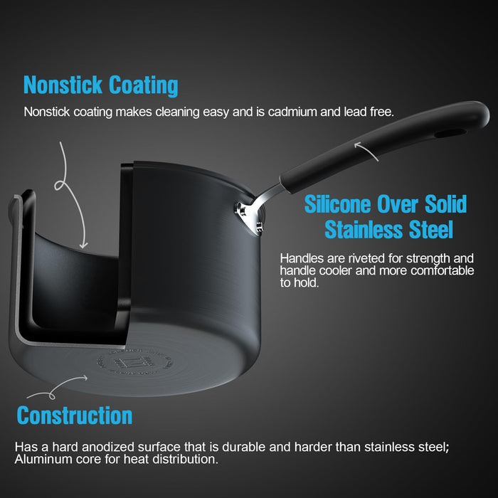 Cook N Home Cook N Home Nonstick Saucepan Sauce Pot With Lid Professional Hard Anodized 2.5 Quart Oven Safe - Stay Cool Handles Black