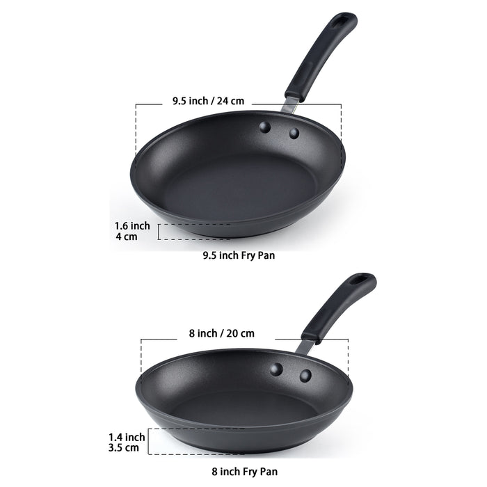 Cook N Home Cook N Home Nonstick Saute Fry Pan (8"/9.5")2 Piece Professional Hard Anodized Frying Pan Cookware Sets Dishwasher Safe With Stay-Cool Handles Black