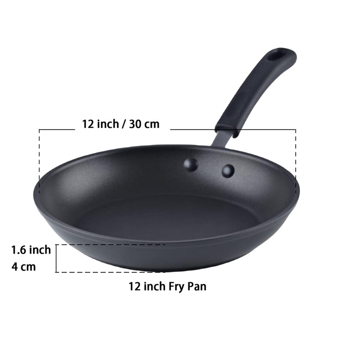 Cook N Home Cook N Home Nonstick Saute Fry Pan Professional Hard Anodized 12 Inch Frying Pan With Lid Dishwasher Safe With Stay-Cool Handles Black