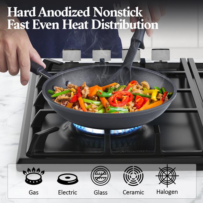 Cook N Home Cook N Home Nonstick Saute Fry Pan Professional Hard Anodized 12 Inch Frying Pan With Lid Dishwasher Safe With Stay-Cool Handles Black