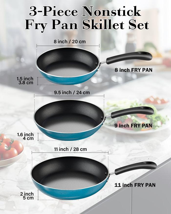 Cook N Home Cook N Home Nonstick Saute Fry Pan Skillet Set 8 9.5 And 11-Inch Kitchen Cooking Frying Saute Pan Induction Compatible Turquoise 3-Piece