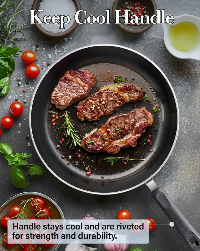 Cook N Home Cook N Home Nonstick Saute Fry Pan Skillet Set 8 9.5 And 11-Inch Kitchen Cooking Frying Saute Pan Induction Compatible Marble Red 3-Piece