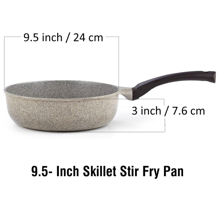Cook N Home Cook N Home Nonstick Saute Skillet Pan 9-Inch/24cm Ceramic Marble Coating Deep Frying Pan Wok Stir-Fry Sauté Pan Earth