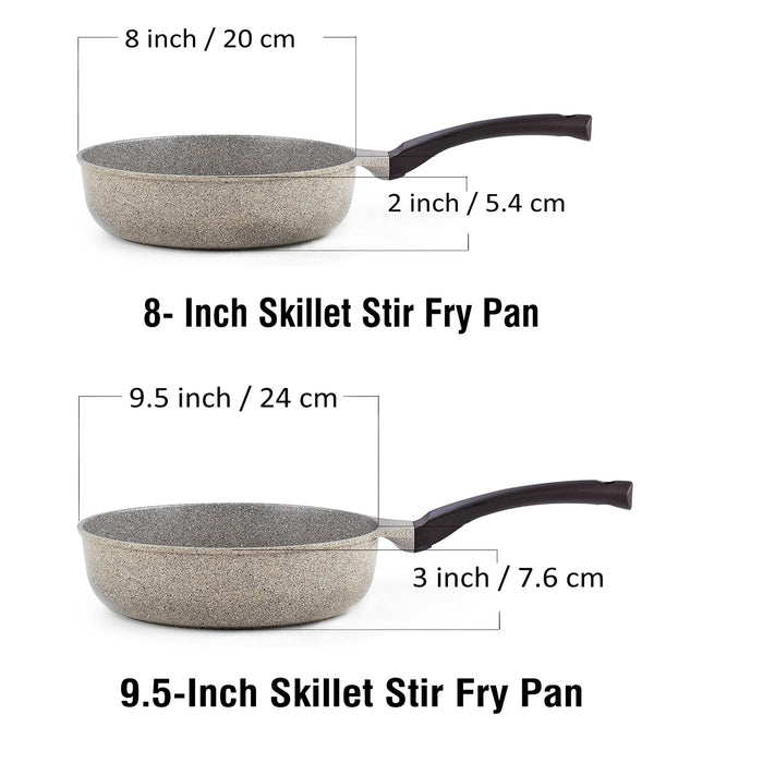 Cook N Home Cook N Home Nonstick Saute Skillet Pans 8 Inch + 9.5 Inch 2pc Set Ceramic Marble Coating Deep Frying Pan Wok Stir-Fry Sauté Pan Earth
