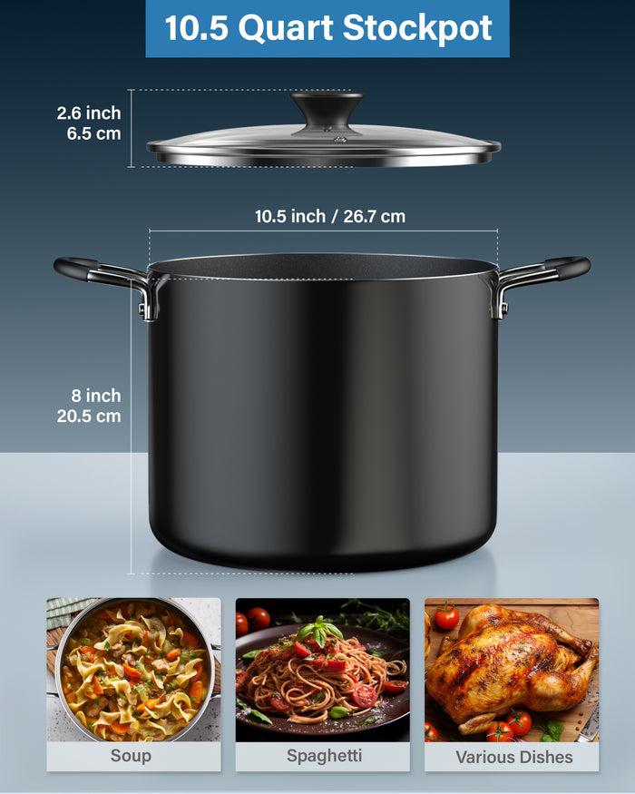 Cook N Home Cook N Home Nonstick Stockpot With Lid 10.5-Qt Deep Cooking Pot Cookware Canning Stock Pot With Glass Lid Black