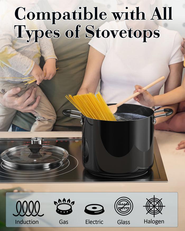 Cook N Home Cook N Home Nonstick Stockpot With Lid 10.5-Qt Deep Cooking Pot Cookware Canning Stock Pot With Glass Lid Black