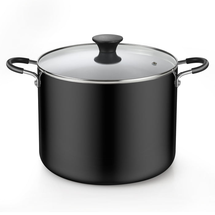cook n home Cook N Home Nonstick Stockpot with Lid 10.5-Qt Deep Cooking Pot Cookware Canning Stock Pot with Glass Lid Black