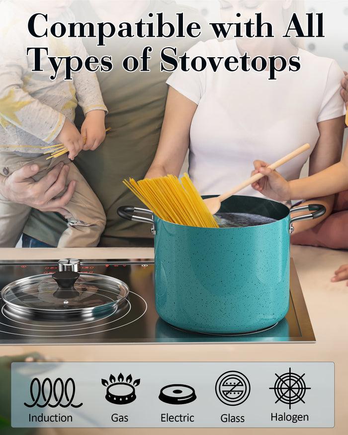 Cook N Home Cook N Home Nonstick Stockpot With Lid 10.5-Qt Professional Deep Cooking Pot Cookware Canning Stock Pot With Glass Lid Turquoise