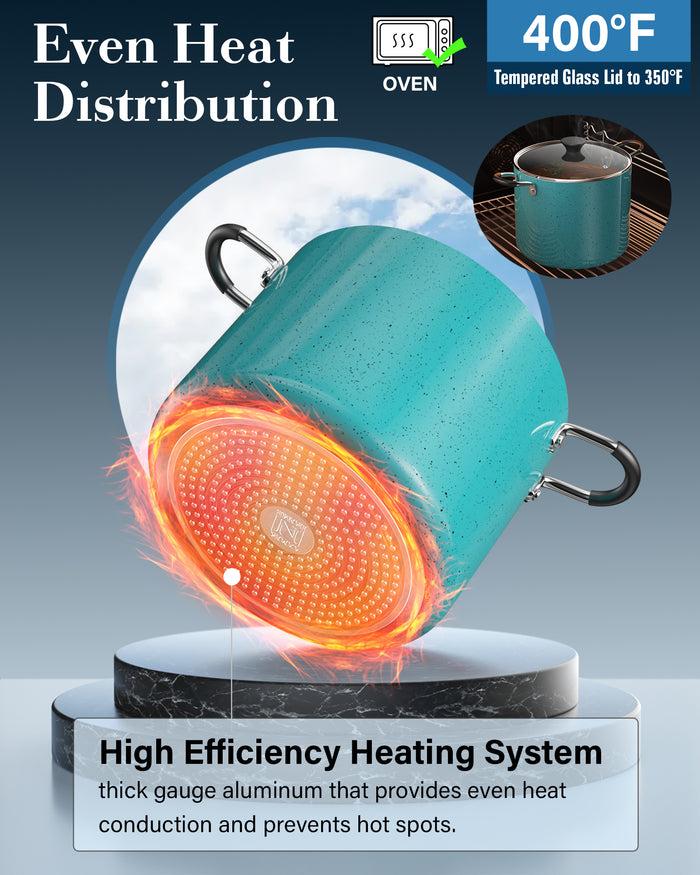 Cook N Home Cook N Home Nonstick Stockpot With Lid 10.5-Qt Professional Deep Cooking Pot Cookware Canning Stock Pot With Glass Lid Turquoise