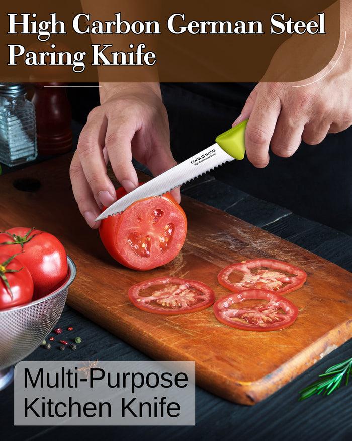 Cook N Home Cook N Home Paring Knife Set 4-Piece High Carbon German Stainless Steel Kitchen Knives Includes-Utility Paring Vegetable Peeling Knife Ergonomic Handle Green