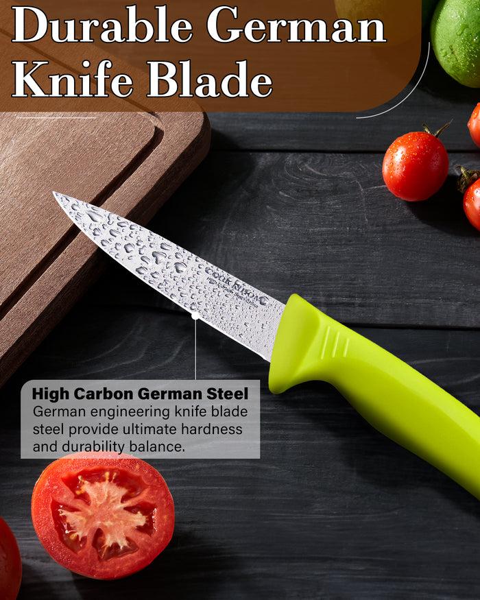 Cook N Home Cook N Home Paring Knife Set 4-Piece High Carbon German Stainless Steel Kitchen Knives Includes-Utility Paring Vegetable Peeling Knife Ergonomic Handle Green