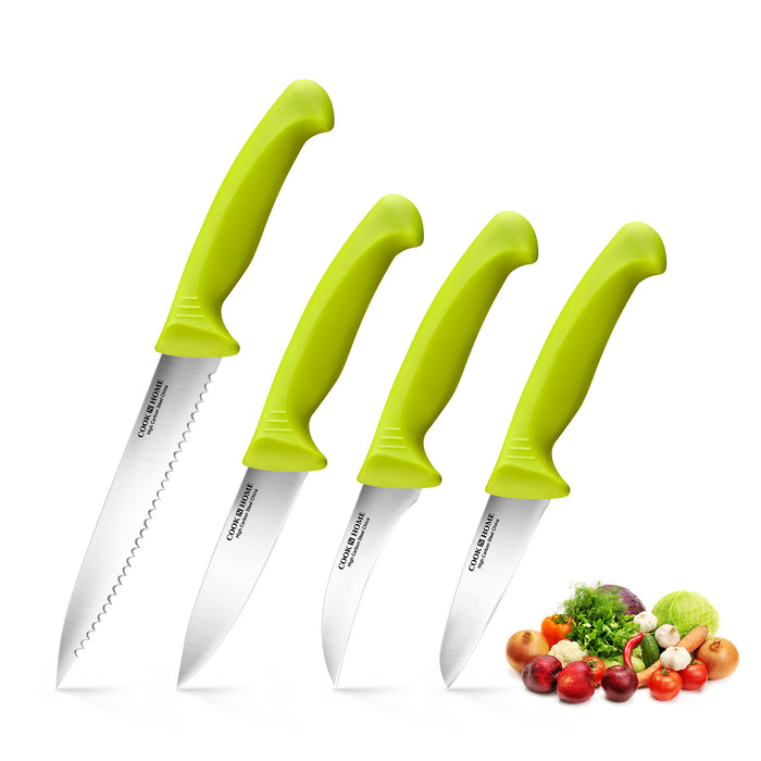 cook n home Cook N Home Paring Knife Set 4-Piece High Carbon German Stainless Steel Kitchen Knives Includes-Utility Paring Vegetable Peeling Knife Ergonomic Handle Green