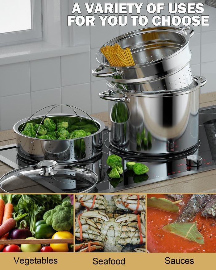 Cook N Home Cook N Home Pasta Pot With Strainer Lid 8-Quart Stainless Steel Pasta Cooker Steamer Multipots 4-Piece