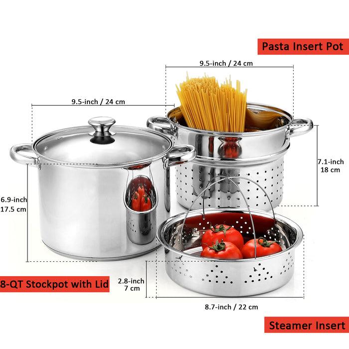 Cook N Home Cook N Home Pasta Pot With Strainer Lid 8-Quart Stainless Steel Pasta Cooker Steamer Multipots 4-Piece