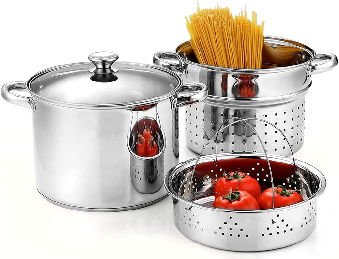 cook n home Cook N Home Pasta Pot with Strainer Lid 8-Quart Stainless Steel Pasta Cooker Steamer Multipots 4-Piece
