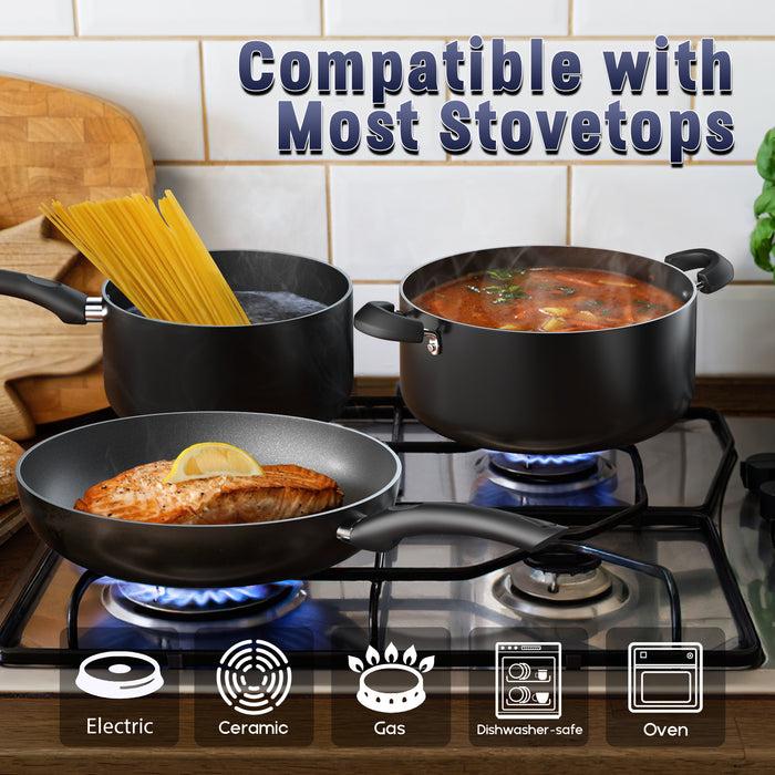 Cook N Home Cook N Home Pots And Pans Nonstick Cooking Set Includes Saucepan Frying Pan Kitchen Cookware Set 15-Piece Stay Cool Handle Black